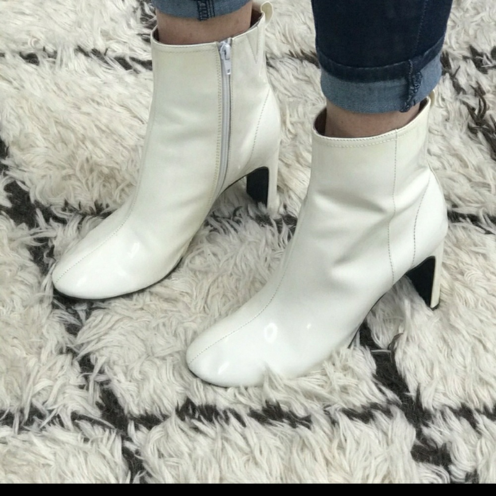 Jeffrey Campbell white patent ankle booties